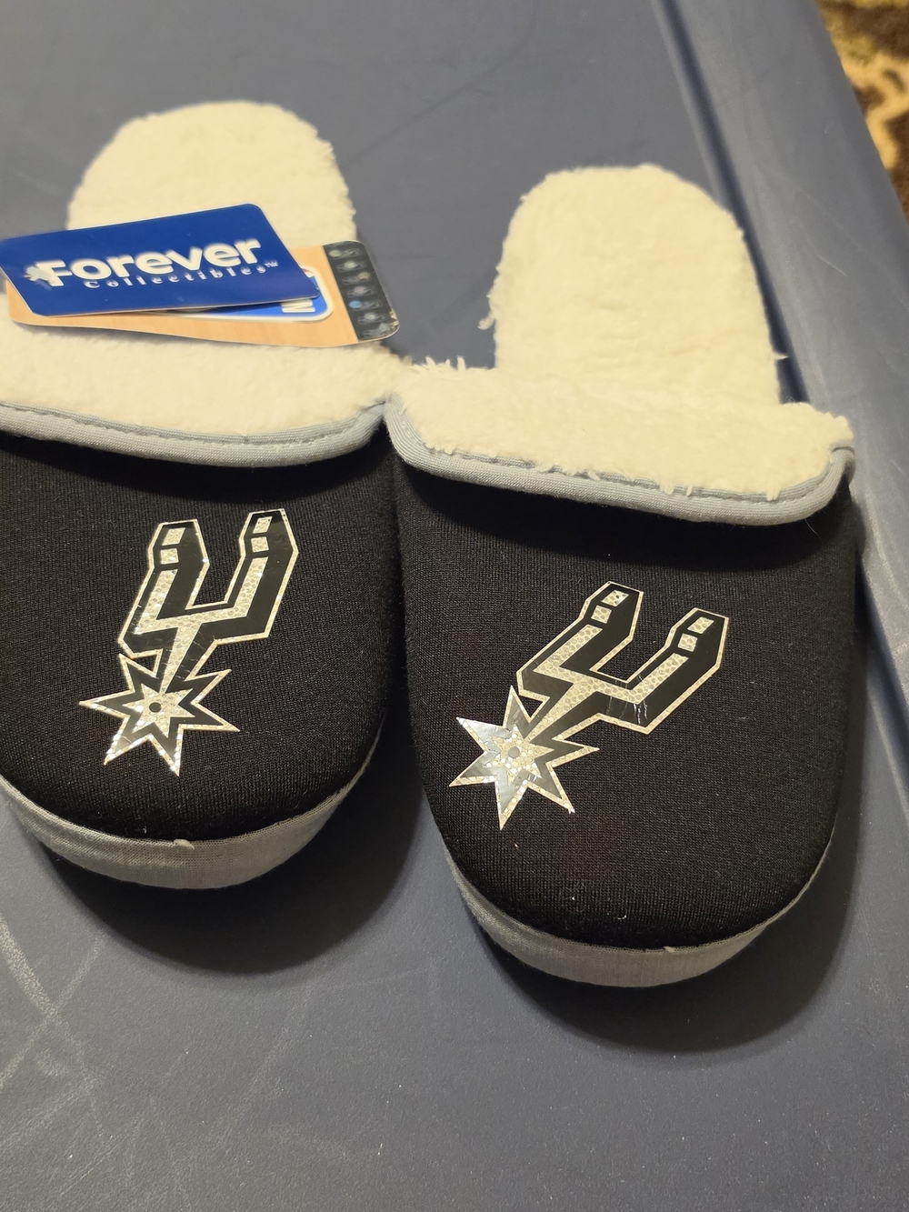 New In Package Forever Collectibles Woman' Black Spurs Plush Slip-On Slippers XL